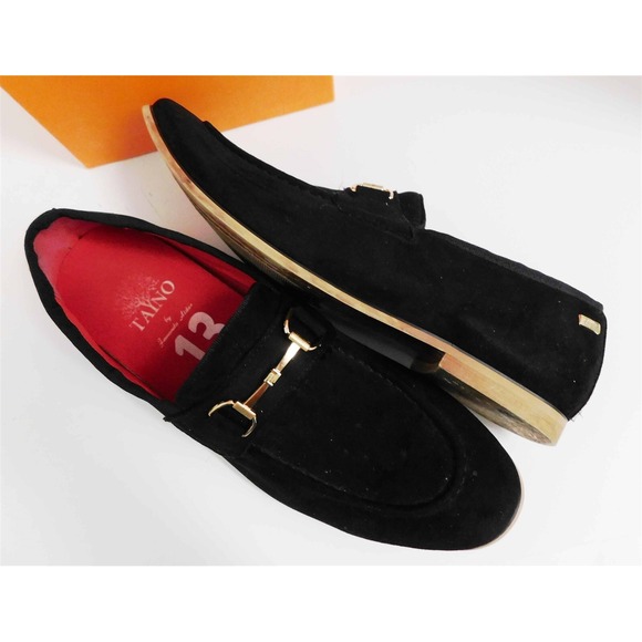 Tayno Caprio‎ Black Suede Gold Bit Slip on Loafers sz 13 main image 3
